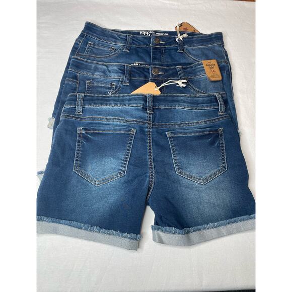 NWT Hippie Girl Regular Midi Rise Denim Shorts Super Stretch Size 14 Set Of 3 - Picture 2 of 6